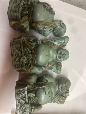 Universal statuary and sage and Gold Laughing Buddha Set of Three
